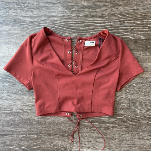 Burnt Orange / Rust Crop Top with Tie Back - Picture 2 of 5